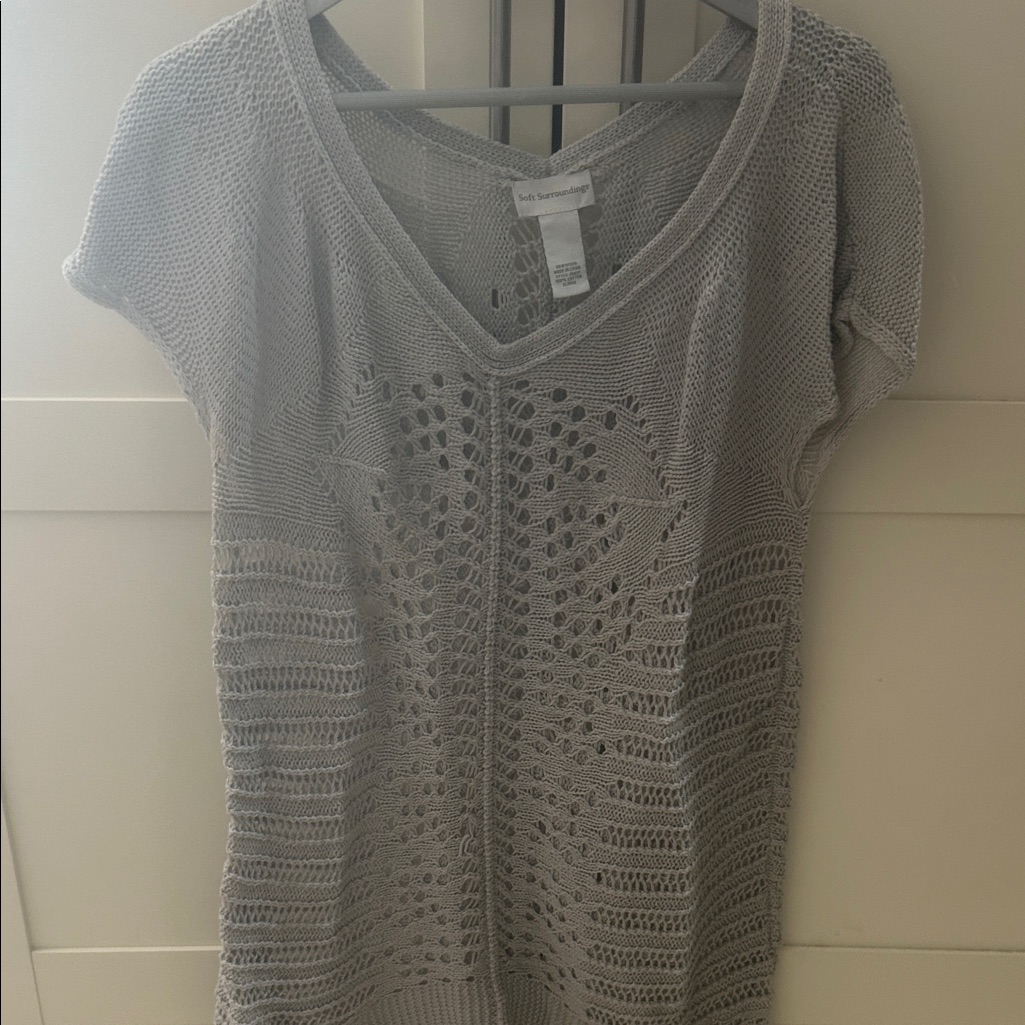 Soft Surroundings Gray Crochet V-Neck Tunic Top